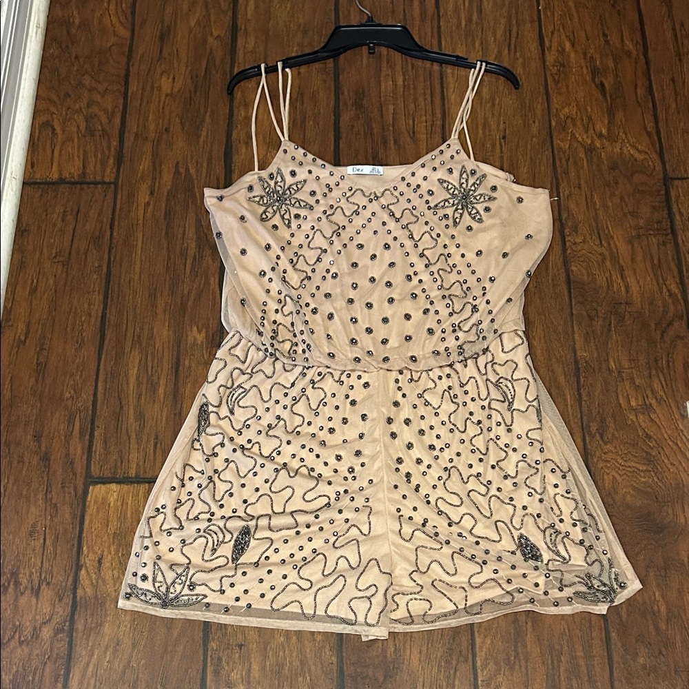Embellished Beige Sleeveless Romper